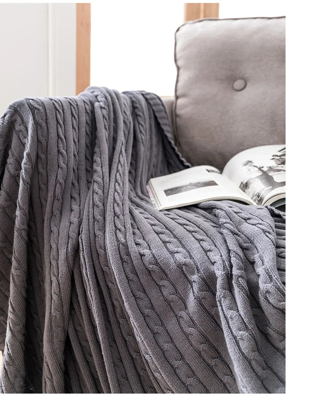 Discover our Cotton Knitted Blanket Solid Color Sofa Blanket Cover Nordic, perfect for adding a cozy touch to any living space. Ideal for adults.
