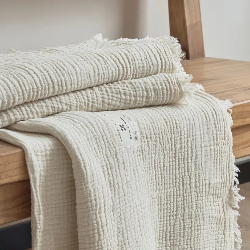 Soft Cotton Blankets Four Layers Of Gauze Sofa Cover Throw Blanket with Tassel Office home Decorative all season