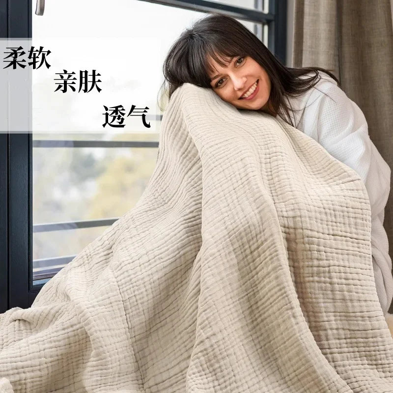 Large 6-Layer Gauze Blanket All-Season Soft Breathable for Adults Sofa or Bed Bedding Hand Wash Only Neutral Beige for Men Women