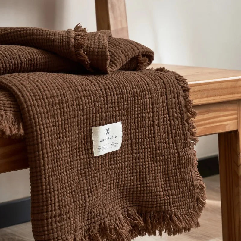 Soft Cotton Blankets Four Layers Of Gauze Sofa Cover Throw Blanket with Tassel Office home Decorative all season