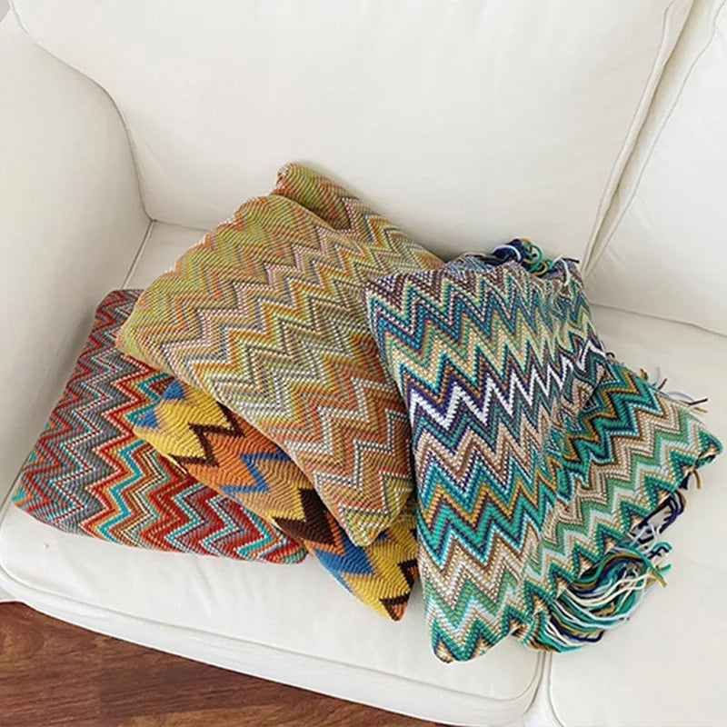 Bohemian Throw Blanket Geometric Knitted Blanket