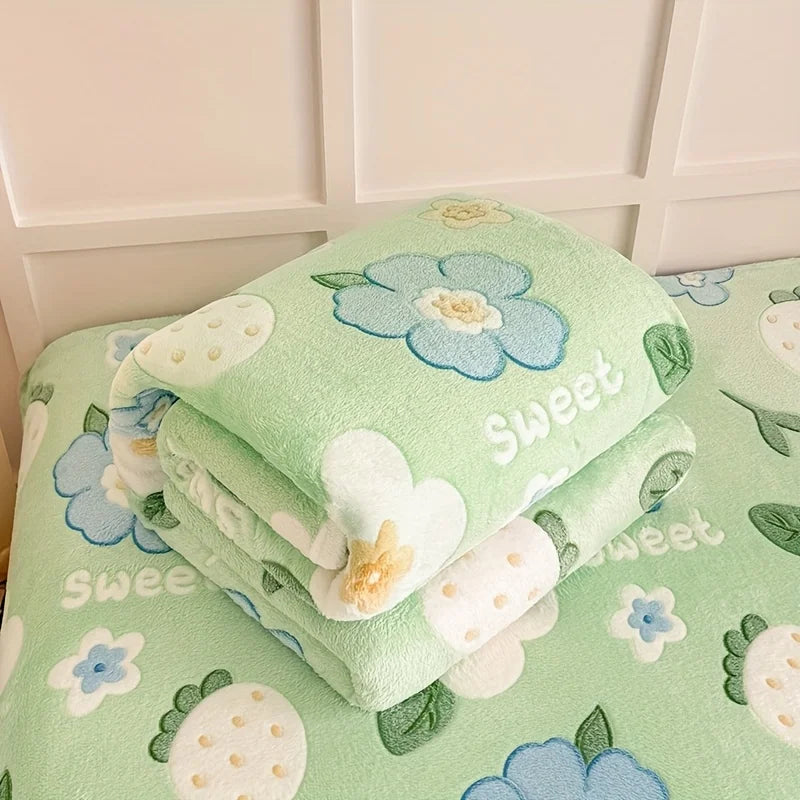1 piece floral print soft flannel blanket 
