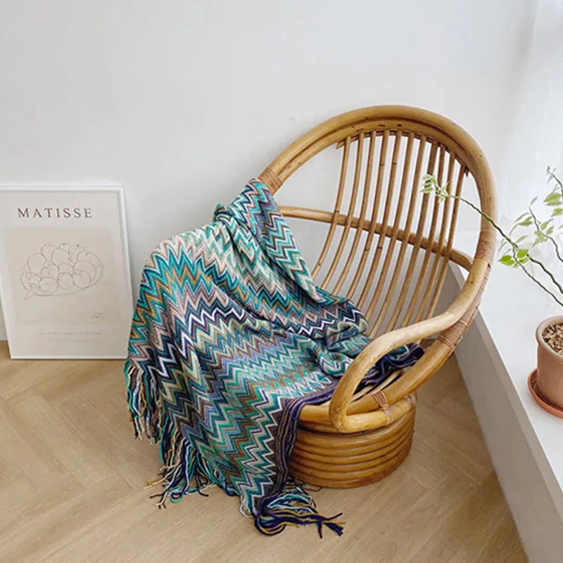 Bohemian Throw Blanket Geometric Knitted Blanket