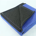 Mobile blanket-- heavy-duty packaging blanket folded, showcasing blue and black fabric textures.