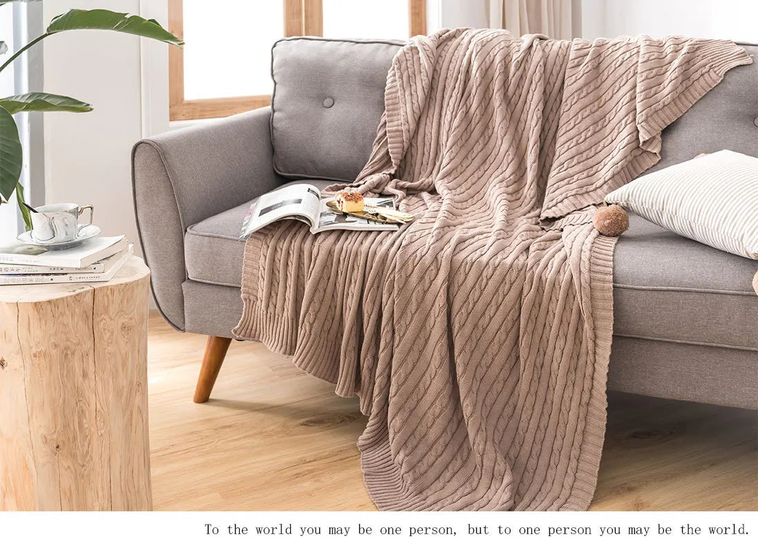 Discover our Cotton Knitted Blanket Solid Color Sofa Blanket Cover Nordic, perfect for adding a cozy touch to any living space. Ideal for adults.