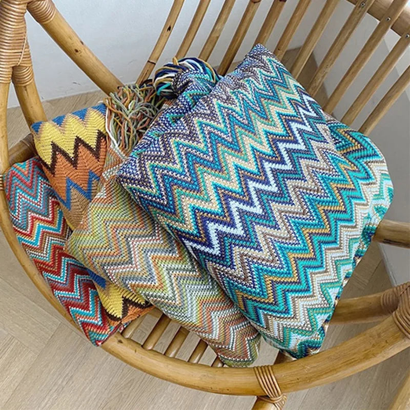 Bohemian Throw Blanket Geometric Knitted Blanket