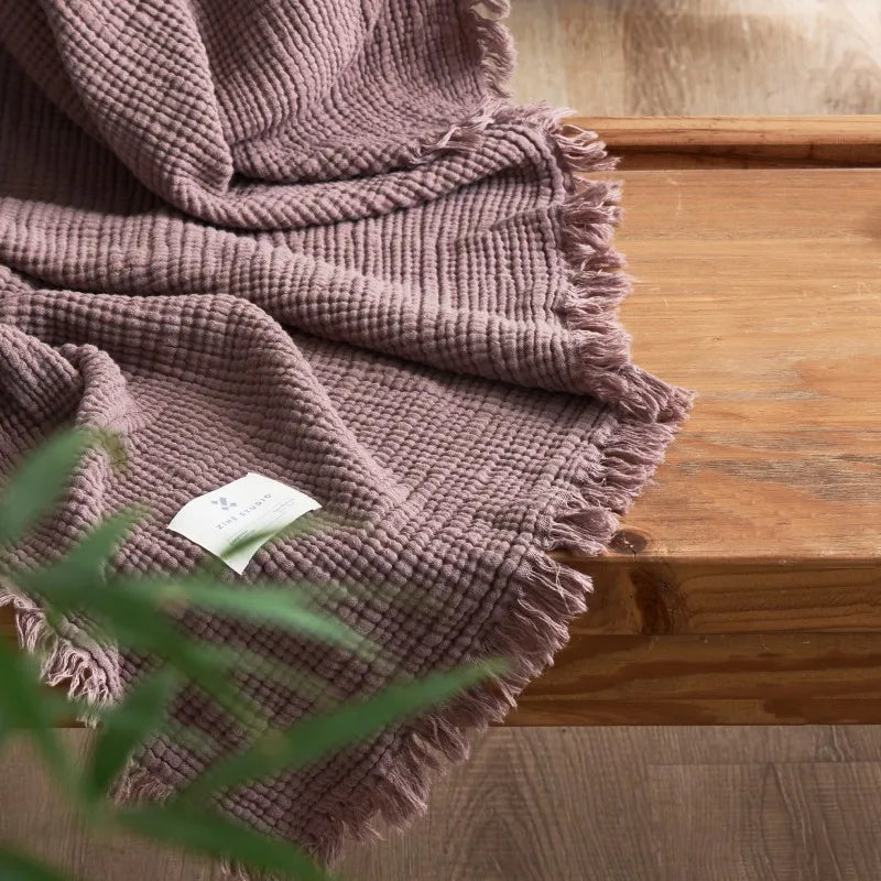 Soft Cotton Blankets Four Layers Of Gauze Sofa Cover Throw Blanket with Tassel Office home Decorative all season