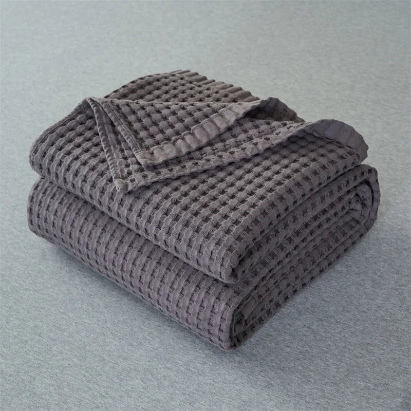 Cotton Blanket Waffle Plaid Bedspread for Single Double Twin Queen King Bed Sheet Sofa Cover Grey Blue White Sofa Blanket Throw
