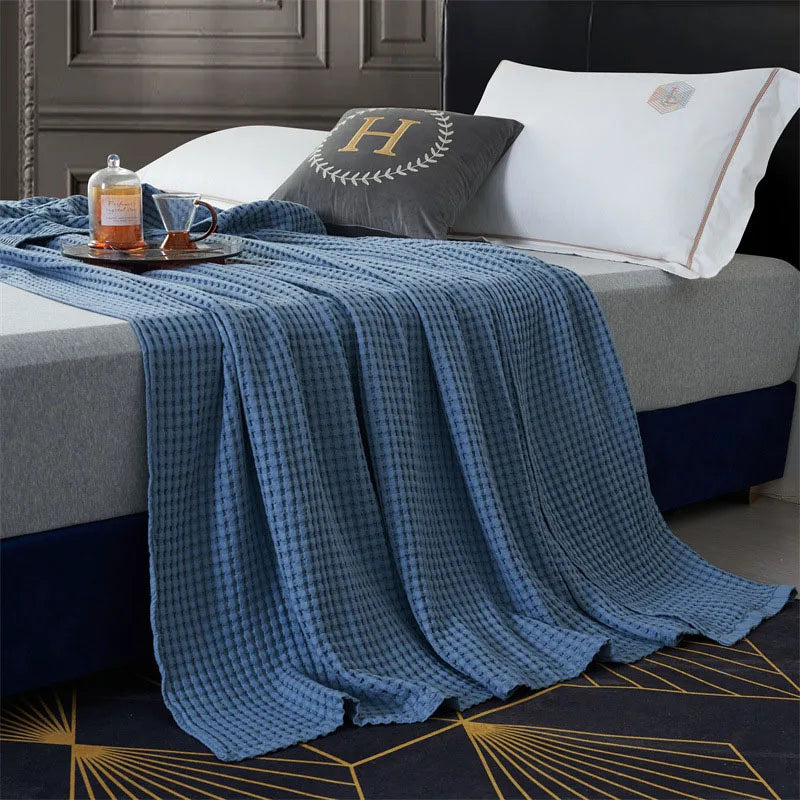 Cotton Blanket Waffle Plaid Bedspread for Single Double Twin Queen King Bed Sheet Sofa Cover Grey Blue White Sofa Blanket Throw