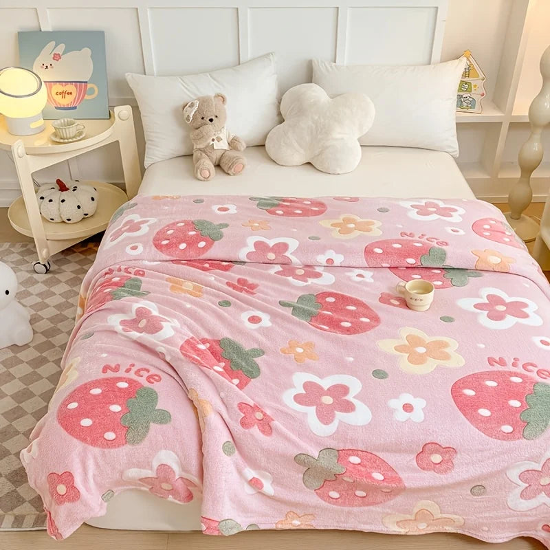 1 piece floral print soft flannel blanket