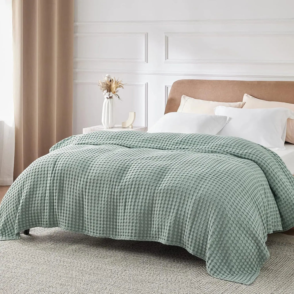 Cotton Waffle Weave Blanket for Spring Summer Ultra Soft Waffle Weave King Blanket for Bed Thin Lightweight Breathable