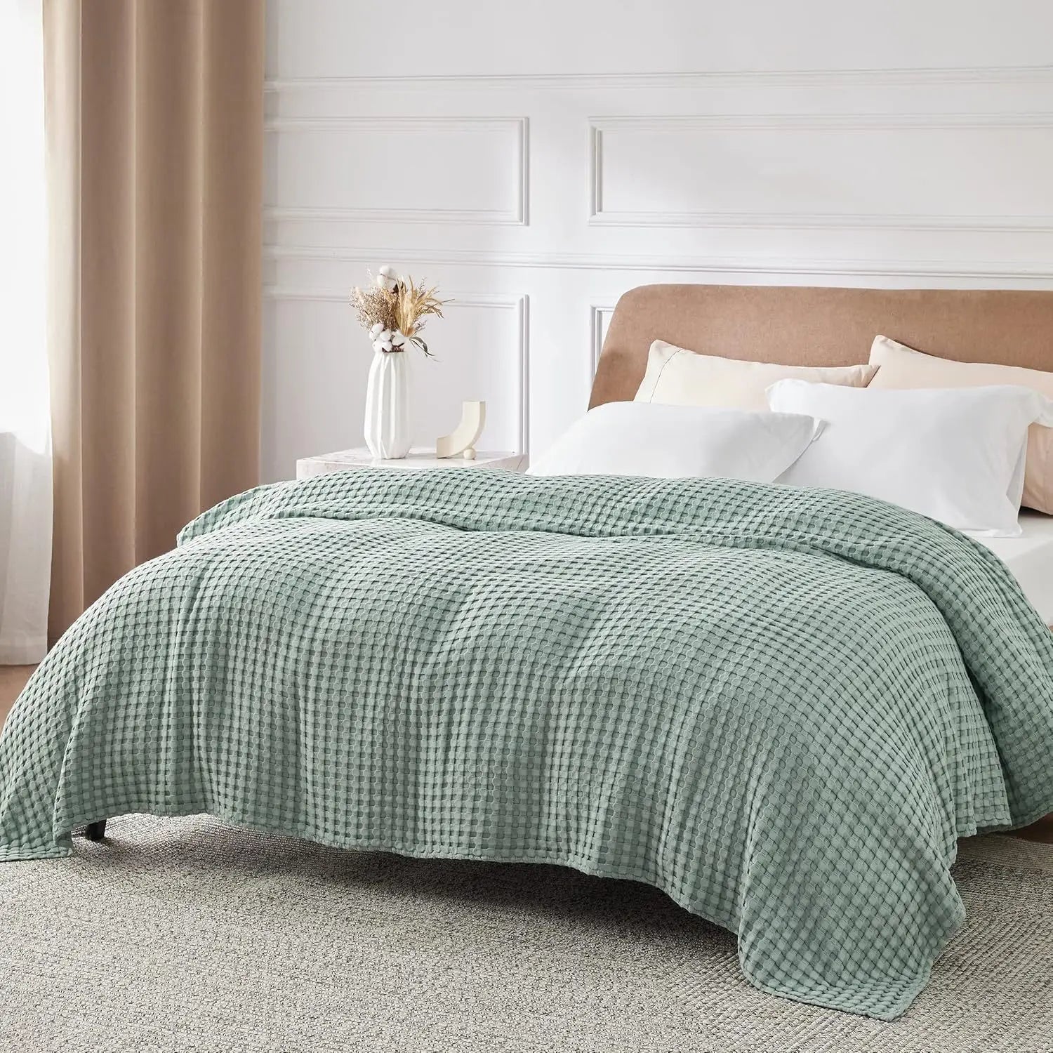 Cotton Waffle Weave Blanket for Spring Summer Ultra Soft Waffle Weave King Blanket for Bed Thin Lightweight Breathable