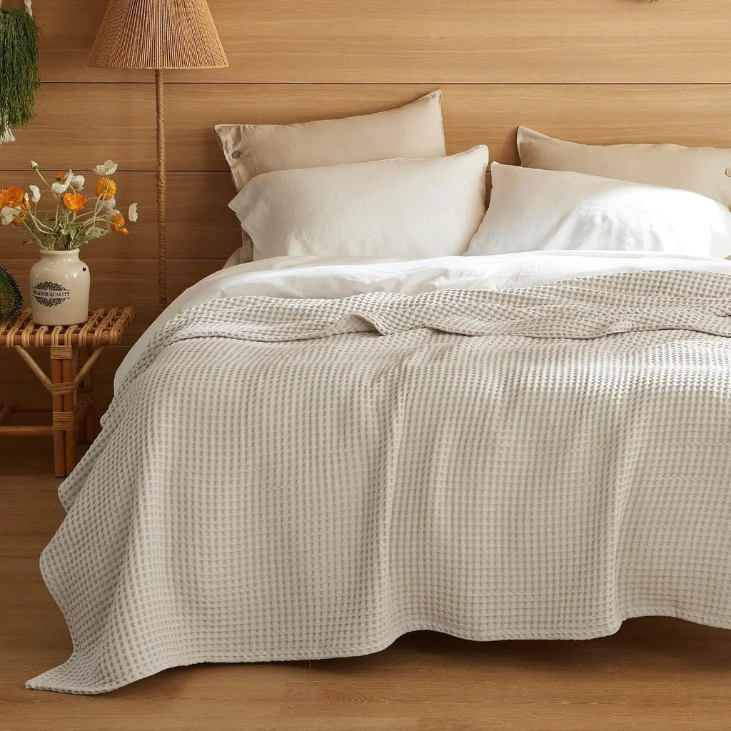Cotton Waffle Weave Blanket for Spring Summer Ultra Soft Waffle Weave King Blanket for Bed Thin Lightweight Breathable