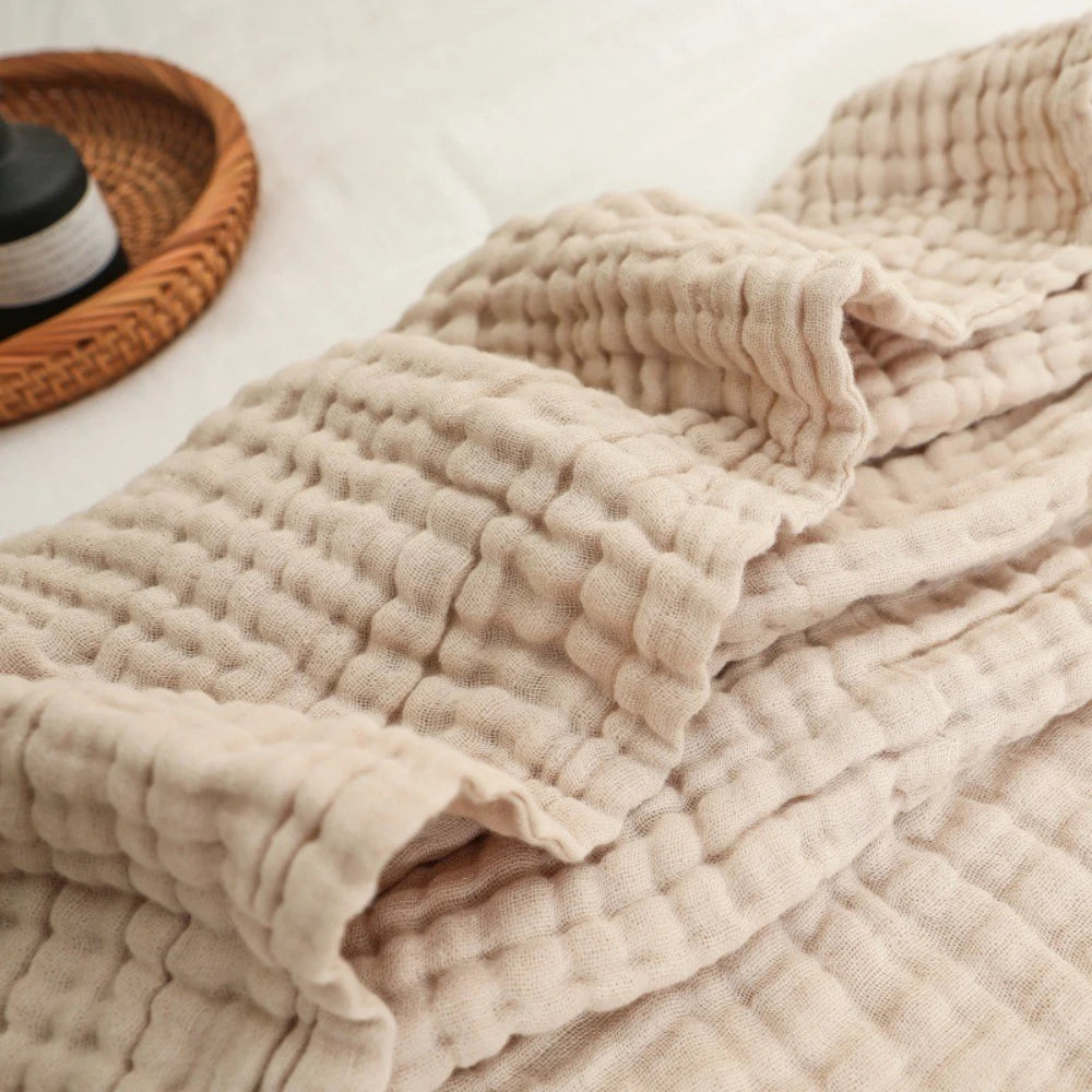 Large 6-Layer Gauze Blanket All-Season Soft Breathable for Adults Sofa or Bed Bedding Hand Wash Only Neutral Beige for Men Women