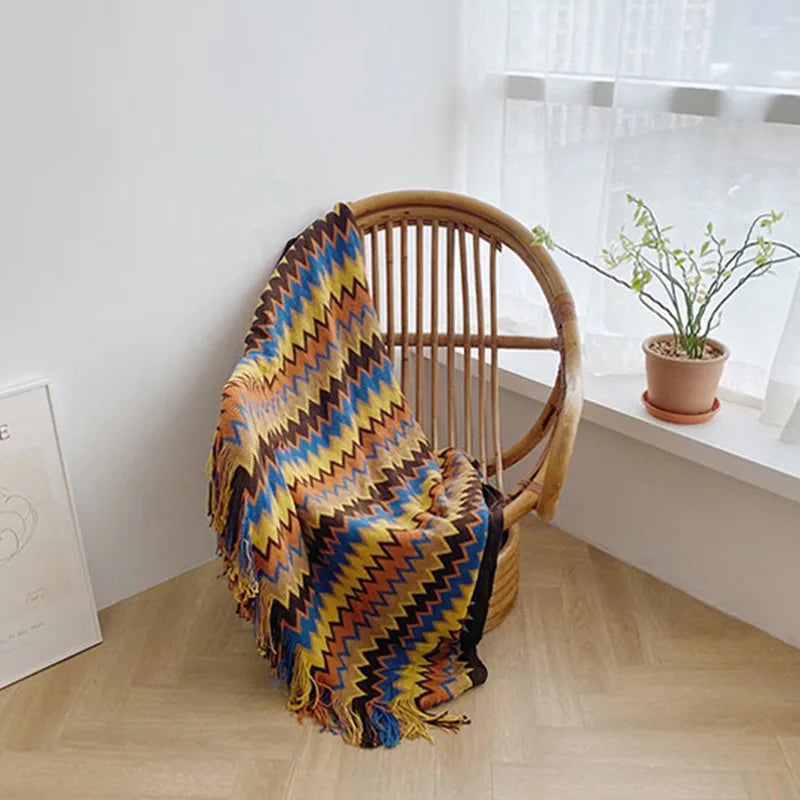 Bohemian Throw Blanket Geometric Knitted Blanket