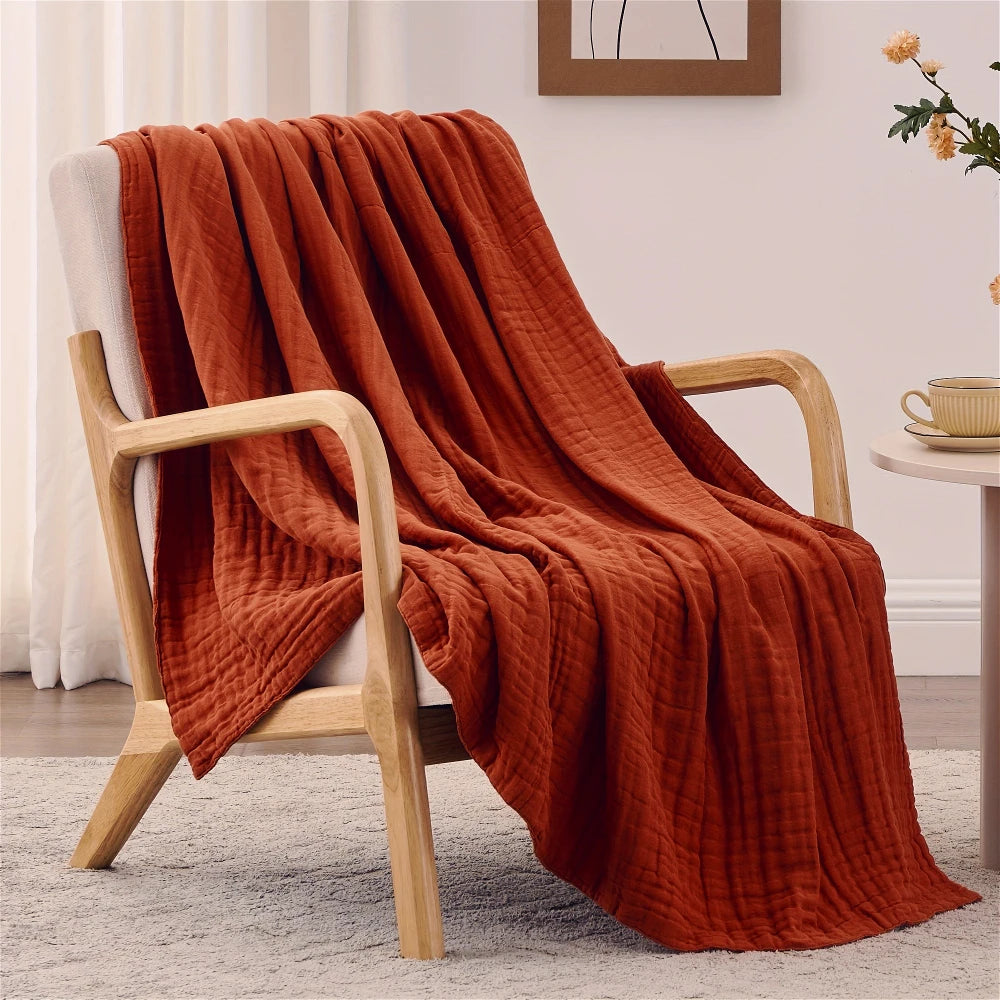 Large 6-Layer Gauze Blanket All-Season Soft Breathable for Adults Sofa or Bed Bedding Hand Wash Only Neutral Beige for Men Women