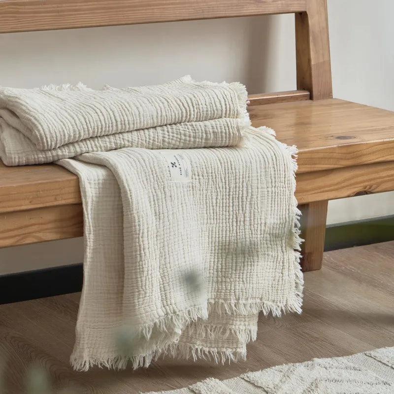 Soft Cotton Blankets Four Layers Of Gauze Sofa Cover Throw Blanket with Tassel Office home Decorative all season