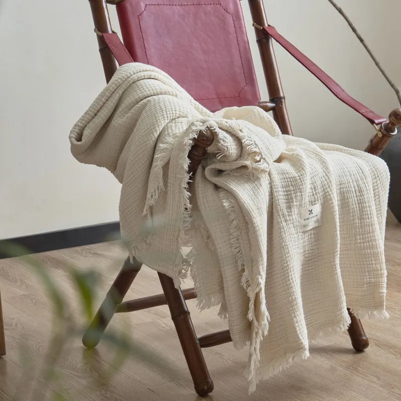 Soft Cotton Blankets Four Layers Of Gauze Sofa Cover Throw Blanket with Tassel Office home Decorative all season