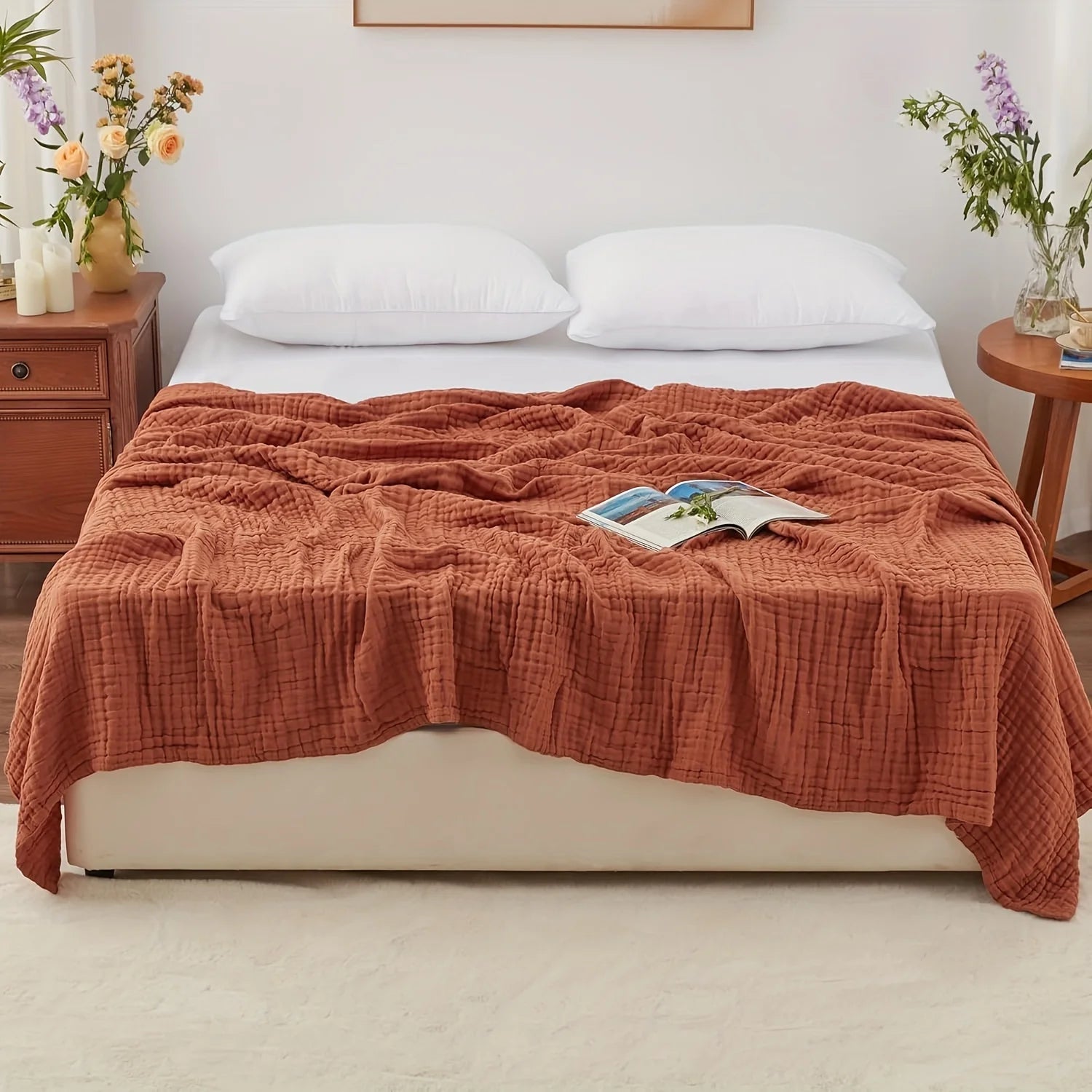 Large 6-Layer Gauze Blanket All-Season Soft Breathable for Adults Sofa or Bed Bedding Hand Wash Only Neutral Beige for Men Women