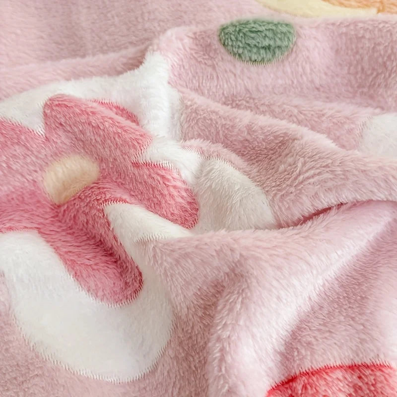 1 piece floral print soft flannel blanket